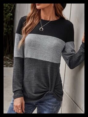 💕Color Block Ruched Asymmetrical Hem Long Sleeve NEW💕
